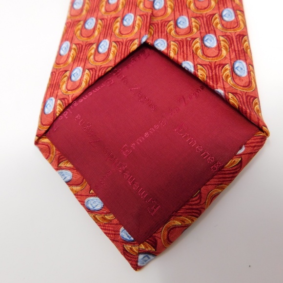 Ermenegildo Zegna Men's Neck Tie Multicolor Red Sky Blue 100% Silk Geometric - Picture 4 of 5